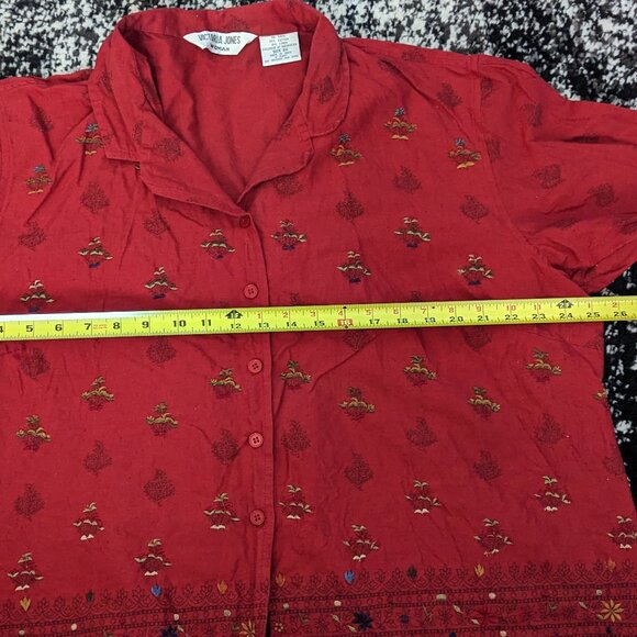 Victoria Jones Woman Embroidered Shirt Capri Pants Set Green Cotton Linen Blend - Picture 10 of 10